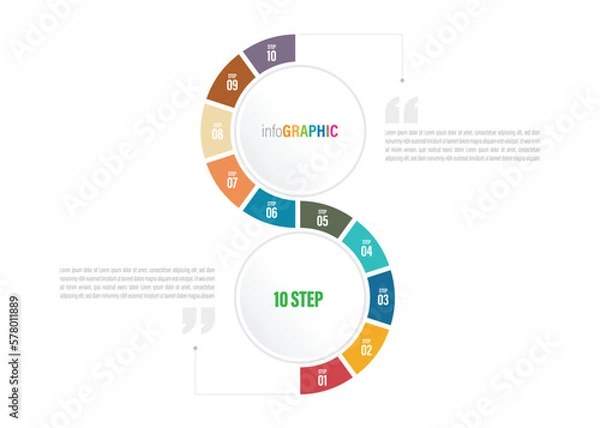 Obraz Step infographics Pie charts Elements with 1, 2, 3, 4, 5, 6, 7, 8, 9, 10 steps, options.