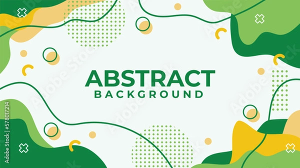 Fototapeta Creative Modern Astract Light Green Background With Memphis Style. Rounded Shapes Yellow and Green Color. Suitable For Presentation, Banner, Flyer, Social Media