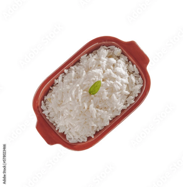 Fototapeta Bowl with white rice isolated in top view. PNG file.