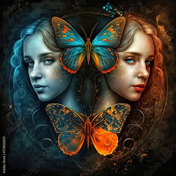 Fototapeta Gemini Butterfly Zodiac Sign - Ai Generative