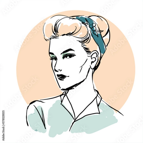 Fototapeta Vector fashion sketch for beauty salon, cosmetic boutique, icon sign