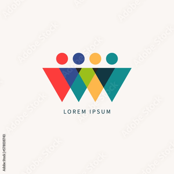 Obraz Group of triangular people logotype, people triangles logo
