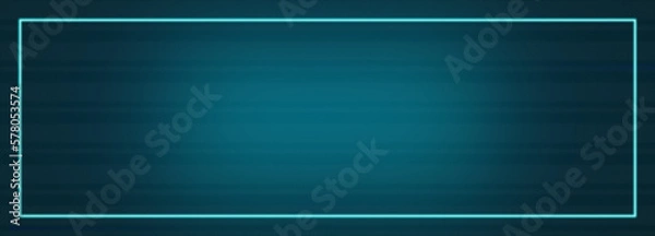 Fototapeta Abstract geometrical cyan neon metaverse digital web 3 tech horizontal banner frame design template blank with place for text . Straight stripes lines shapes