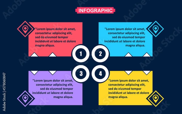 Fototapeta location design elements, Vector infographic template. Data visualization with four steps and options.