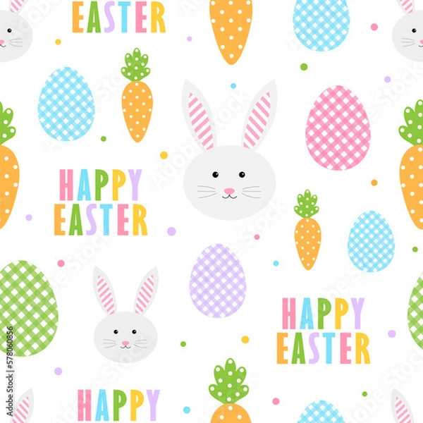 Obraz Seamless pattern Easter Bunny eggs carrot vector illustration