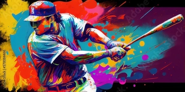 Fototapeta Colorful abstract painting of a professional baseball player. Generative AI