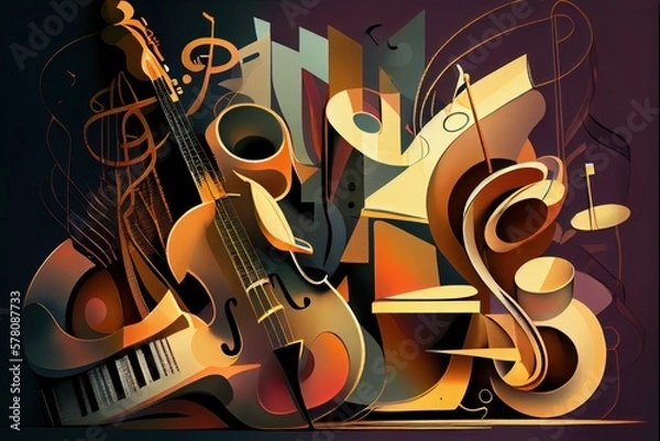 Fototapeta Abstract background with jazz instruments. Generative AI
