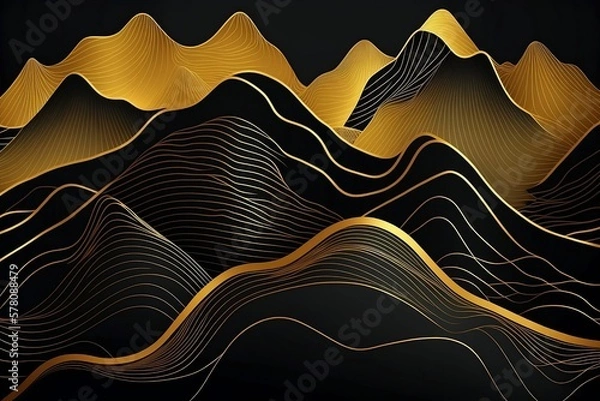 Obraz Golden mountain line art with Generative AI technology