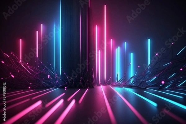 Obraz Neon lights background with Generative AI technology