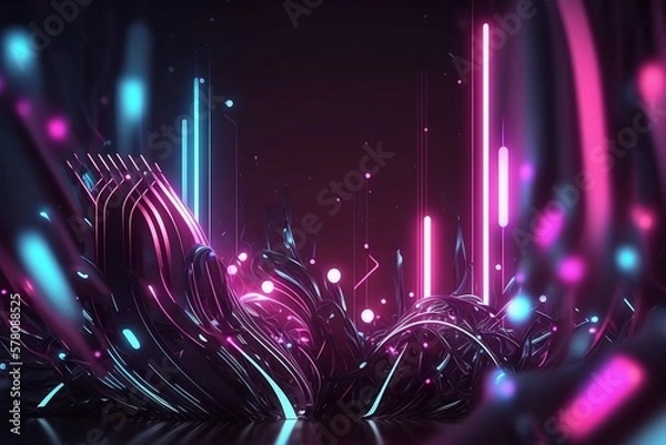 Obraz Neon lights background with Generative AI technology