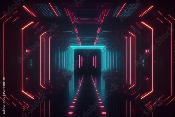 Obraz Neon lights background with Generative AI technology