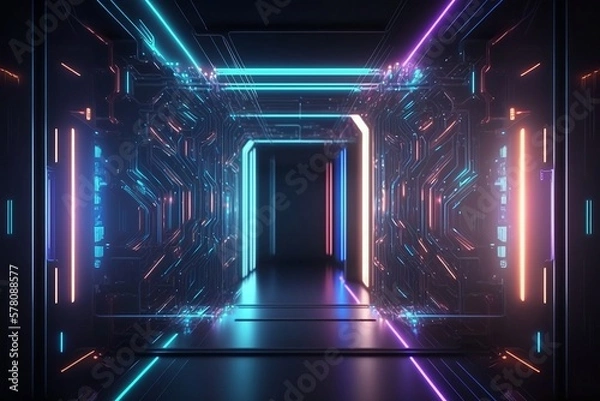 Obraz Neon lights background with Generative AI technology