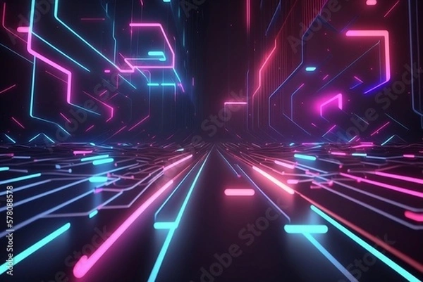Obraz Neon lights background with Generative AI technology