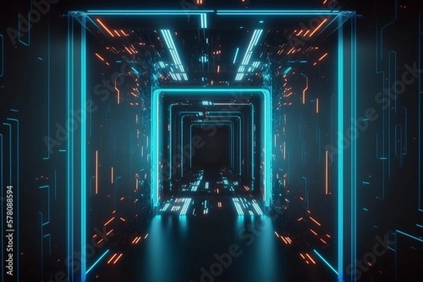 Obraz Neon lights background with Generative AI technology