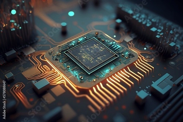 Obraz Close of of a CPU computing with Generative AI technology