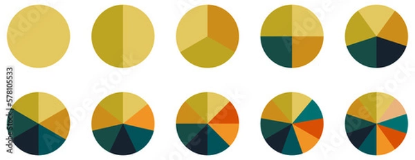 Fototapeta Circle pie chart set. Colorful diagram with 10 sections. Vector illustration isolated on white background