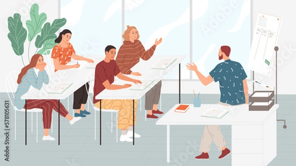 Obraz Class. Teacher communicates with the students.