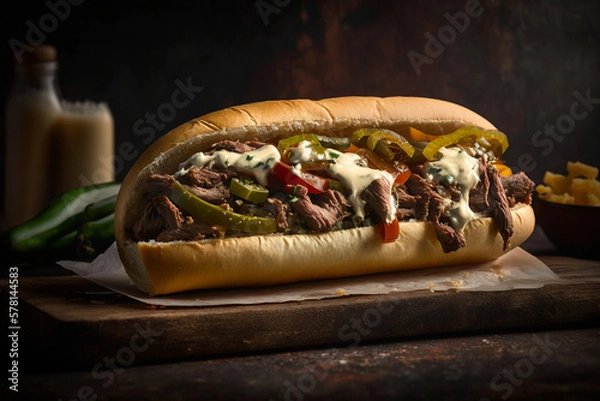 Fototapeta Philly cheesesteak made by generative ai