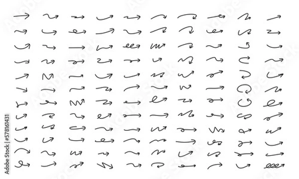Obraz 細い線で描かれた120種類の矢印のセット