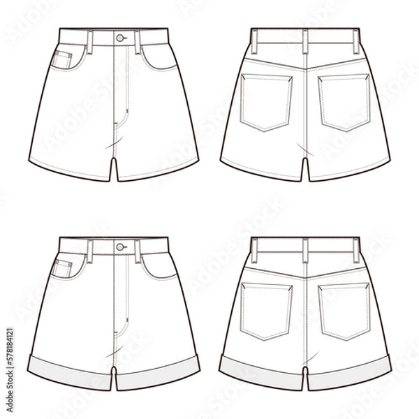 Obraz Women's High-rise Denim Shorts fashion vector sketch / Illustrator CC