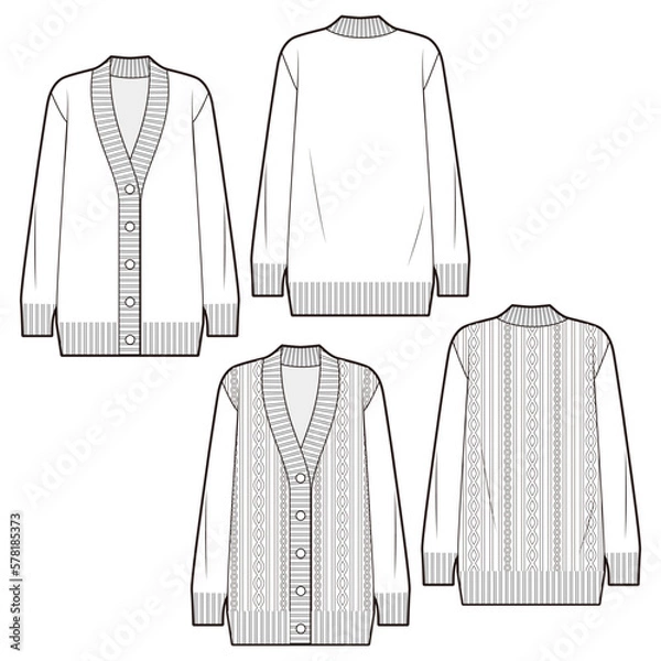 Obraz Women's Knitted Cardigan Top fashion vector sketch, Apparel template /Illustrator CC