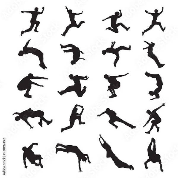 Fototapeta Set parkour silhouette vector illustration.