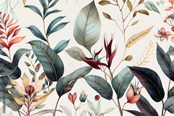 Fototapeta Botanical watercolor wallpaper pattern. generative ai