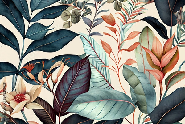 Fototapeta Botanical watercolor wallpaper pattern. generative ai