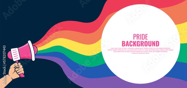 Fototapeta LGBT pride abstract background. Vector background with megaphone loudspeaker and rainbow colors. Vector Banner Template for Pride Month