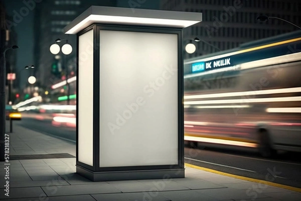 Fototapeta Nighttime Advertising Brilliance: A Generative AI-Illustrated Vertical LED Billboard with Empty Copy Space Screen in Public Place