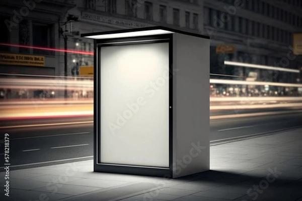 Fototapeta Nighttime Advertising Brilliance: A Generative AI-Illustrated Vertical LED Billboard with Empty Copy Space Screen in Public Place