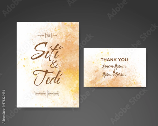 Fototapeta Wedding invitation with abstract watercolor background
