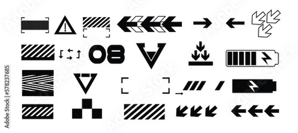 Obraz Vector Graphic Assets Set. Bold modern Shapes for Posters Template, flyers, clothes, social media, graphic design, sticker, In Y2k style, Futuristic, Anti-design, Digital Collage, Retro Futurist.