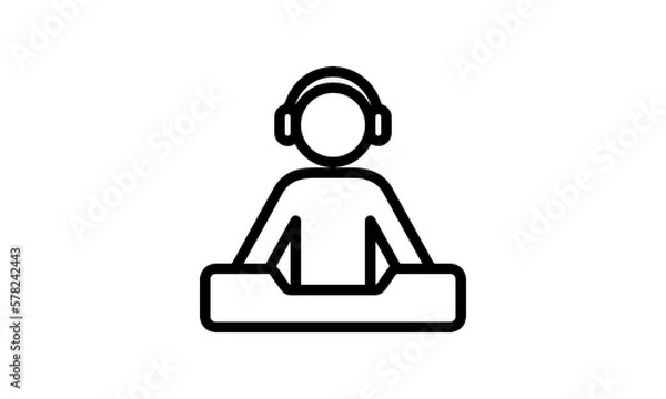 Fototapeta DJ or disk jockey vector icon entertainment performance outline style black and white background 