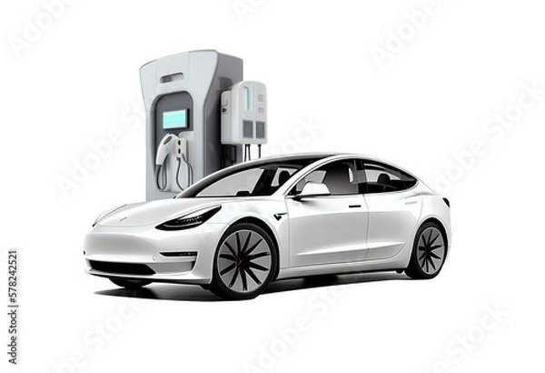 Obraz EV charging station for electric car in concept, EV car, isolated on white background, image ai generate