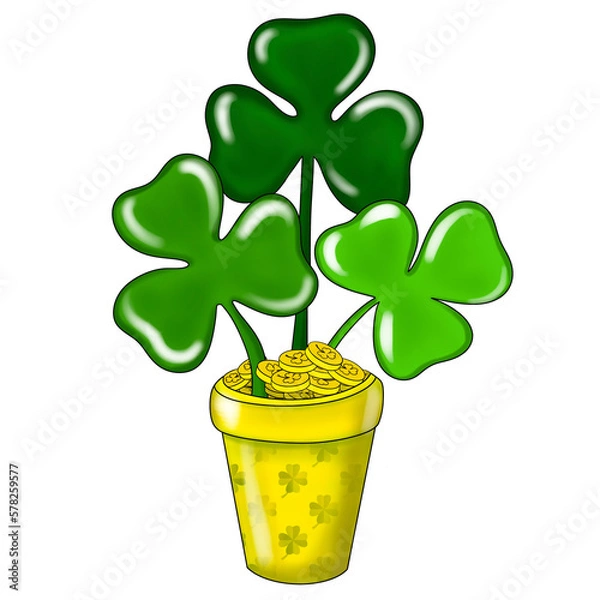 Fototapeta  St. Patrick's Day clover in a pot with golden coins