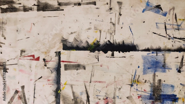 Fototapeta painted grunge background, with spots and strokes of black paint on white
