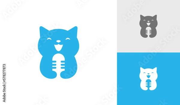 Fototapeta Cat talking with microphone logo design vector