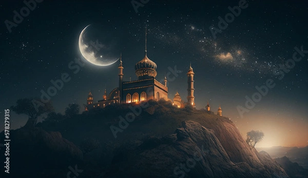 Obraz Mosque under the moon, AI Generated