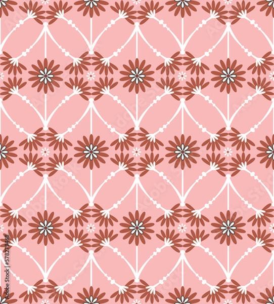 Obraz Abstract Tile Style Decorative Flowers Branches Seamless Vector Pattern Trendy Fashion Colors Perfect for Allover Fabric Print or Wrapping Paper