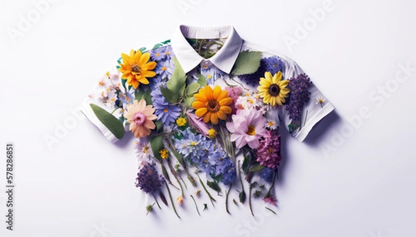 Obraz A shirt made of fresh green leafs and plants, sustainable clothes concept. Generative AI