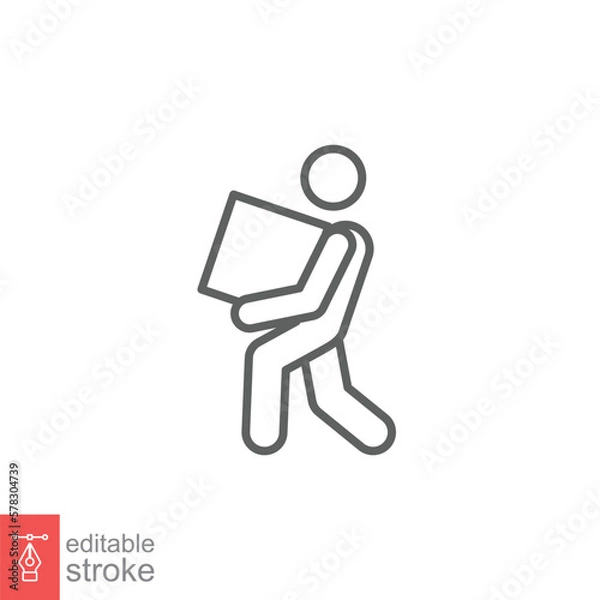 Fototapeta Lifting weights icon. Simple outline style for web template and app. Lift, man carry heavy box, delivery boy. Thin line vector illustration design isolated on white background. Editable stroke EPS 10.