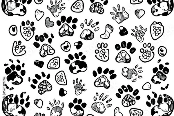Fototapeta Lion foot texture. Pattern with Lion pawprint and bones. Lion texture. Generative Ai