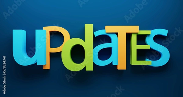 Fototapeta 3D render of UPDATES typography on dark blue background