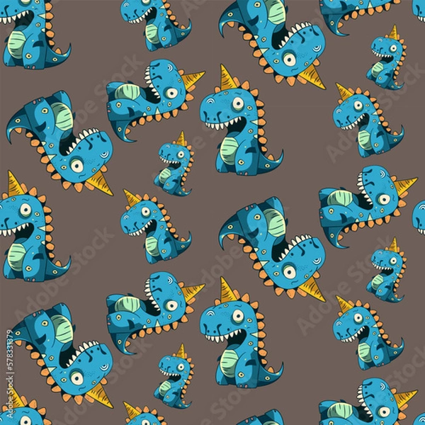 Fototapeta Vector seamless illustration cute dinosaur pattern