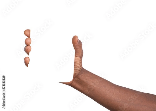 Fototapeta Hand holding a big virtual object such as phone, tablet or a card isolated on white or transparent background