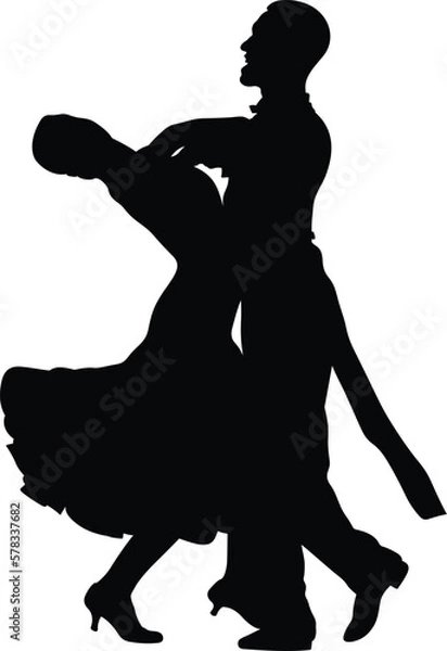 Fototapeta sports dancer dancing tango, side view black silhouette on white background, vector illustration