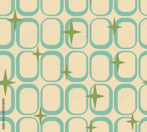 Obraz Retro Vector Abstract Atomic Era Seamless Pattern. 1950s 1960s 1970s modern abstract texture. Mid Century Style