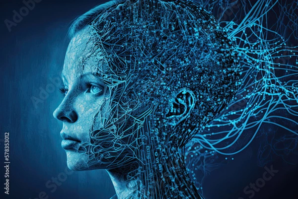 Fototapeta Abstract artificial intelligence brain technology background. Ai generated.