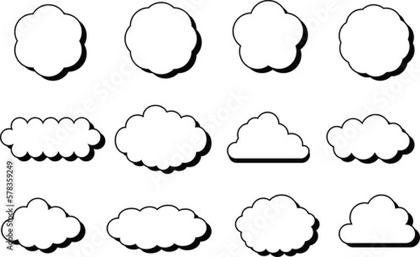 Fototapeta 影付きもくもくの雲形フレームセット